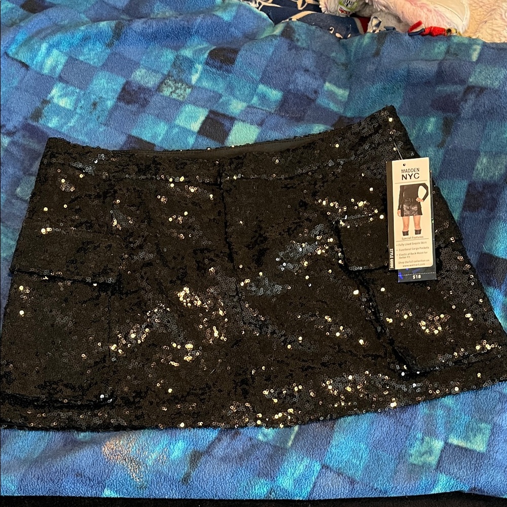 Madden NYC Sparkling Black Mini Skirt